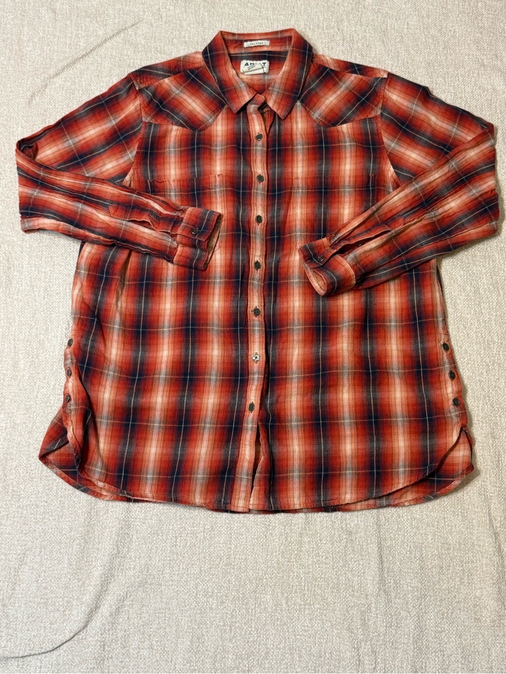 Ariat REAL Womens XL Red Plaid Western Shirt Cowgirl Ranch Boho Button Up